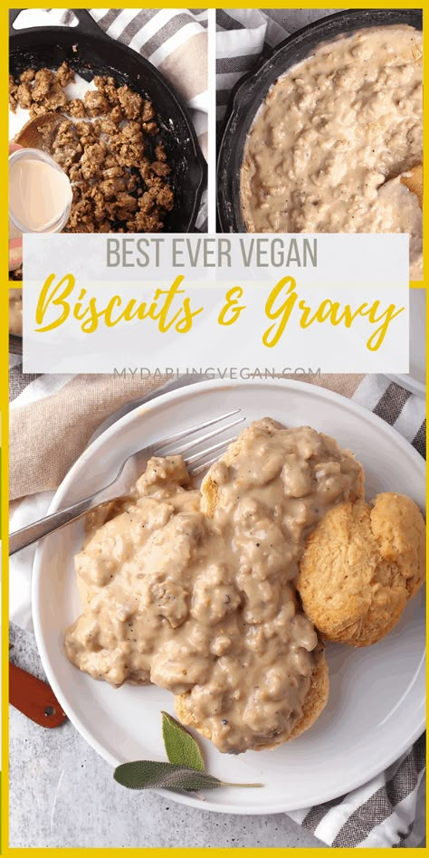 Vegan biscuits and gravy combine tender, flaky buttermilk biscuits and the best plant-based gravy ever! It's a vegan version of classic biscuits and sausage gravy you’ll absolutely love. Make the biscuits in advance for a quick and satisfying vegan brunch. Vegetarian Biscuits And Gravy, Classic Biscuits, Vegan Biscuits And Gravy, Biscuits And Sausage Gravy, Flaky Buttermilk Biscuits, Biscuits And Sausage, Dairy Free Biscuits, Vegetarian Gravy, Sausage Gravy Recipe