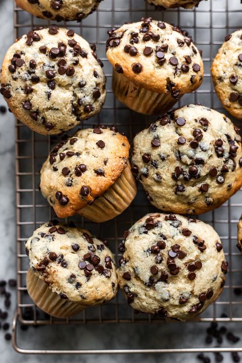 These one bowl vegan chocolate chip muffins are fluffy, sweet, and moist, yet are secretly vegan, gluten free, and lower in sugar than the classic! Better than a bakery muffin!! Vegan Bakery Style Muffins, Dairy Free Muffin Recipes, Chocolate Chip Muffins Vegan, Vegan Muffin Recipe, Bakery Muffin, Sugar Free Vegan Desserts, Vegan Chocolate Chip Muffins, Chocolate Chip Muffins Recipe, Gluten Free Vegan Recipes Desserts