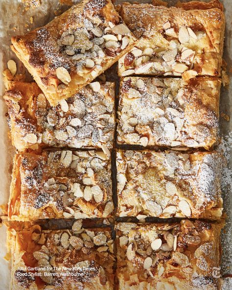 Giant Almond Croissant Nyt, Giant Almond Croissant, Puff Pastry Almond Croissant, Frangipane Puff Pastry, Almond Croissant Bars, Frangipane Croissant, Easy Bake Breakfast, Almond Croissant Filling, Giant Croissant