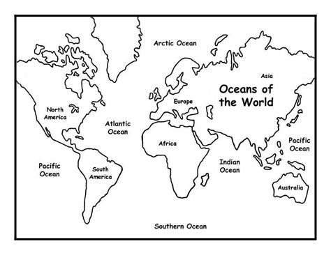 Ocean maps for coloring | Oceans of the World Coloring Page -- Exploring Nature Educational ... World Coloring Page, Safety Lesson Plans, World Map Coloring Page, Ocean World, Exploring Nature, Southern Ocean, World Maps, Arctic Ocean, Homeschool Art