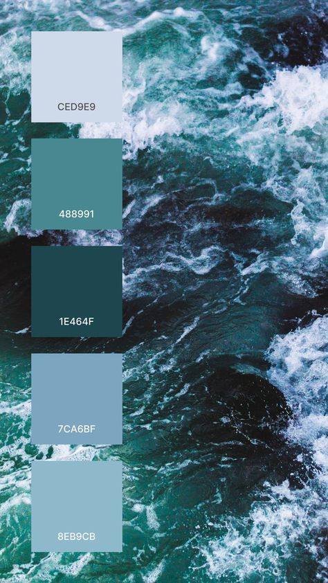 A good colors that work together in a color palette:
CED9E9
488991
1E464F
7CA6BF
8EB9CB Ocean Colour Palette, Ocean Color Palette, Paint Color Pallets, Calm Color Palette, Nature Projects, Ocean Colors, Storing Paint, Model Paint, Color Palette Design