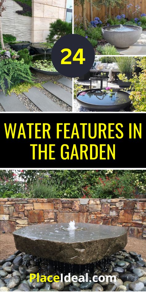 24 Stunning Water Features in the Garden to Transform Your Outdoor Space - placeideal.com Modern Outdoor Water Fountains, Solar Water Fountains Outdoor Diy, Diy Pondless Water Feature, Natural Water Features, Japanese Water Feature, Garden Water Features, Pondless Water Features, Solar Water Feature, Stone Water Features