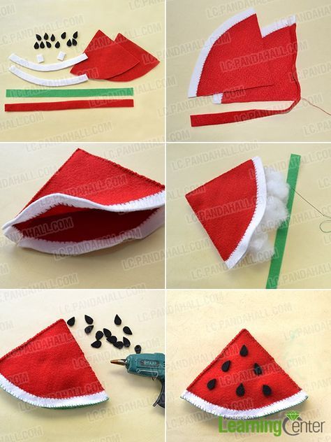 Home Decor Idea--How to Make Easy Felt Fruits for Beginners - Pandahall.com Felt Watermelon Pattern, Easy Felt Crafts, Felt Toys Diy, Felt Food Diy, Felt Food Patterns, Felt Fruit, Felt Craft Projects, Felt Play Food, Felt Crafts Diy