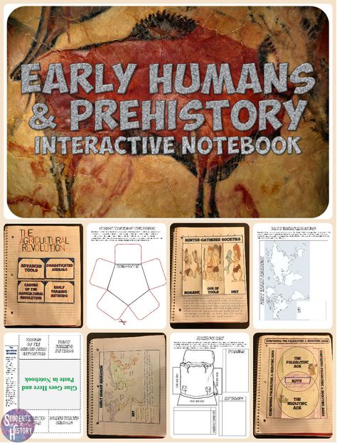 Early Humans and Prehistory Interactive Notebook! Includes 8 pages on the Paleolithic & Neolithic Eras! Paleolithic And Neolithic Activities, Early Humans Activities, Printable Solar System, Early Humans History, Archaeology For Kids, History Teaching Resources, World History Classroom, Early Man, Paleolithic Era