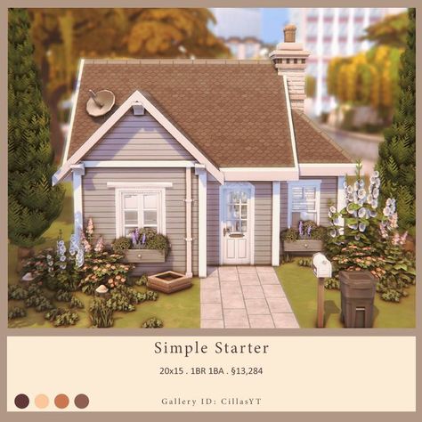 Small House Plans Sims 4, 2 Bedroom Sims 4 House Layout, Sims 4 Tiny Cottage Floor Plan, Sims 4 House Color Scheme, Sims 4 Starter Home Small Houses, Sims 4 Houses Starter, Sims 4 One Bedroom House, Sims 4 1 Bedroom House, Cozy Sims 4 House