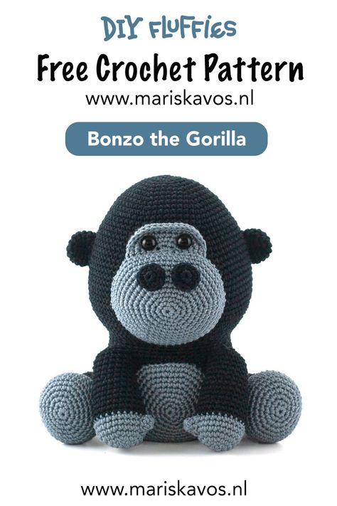 Create a very cute Bonzo the Gorilla with this free gorilla crochet pattern by DIY Fluffies. Easy beginner friendly Amigurumi toy pattern. Gorilla Amigurumi Free Pattern, Gorilla Crochet Pattern, Gorilla Crochet Pattern Free, Crochet Gorilla, Monkey Amigurumi Free Pattern, Diy Fluffies, Crochet Monkey Pattern, Yarn Animals, Easy Amigurumi