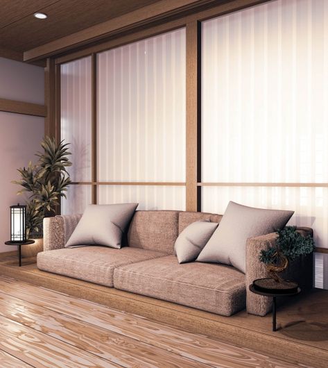 Tatami Room Modern, Japanese Living Room Ideas, Modern Bedroom Suite, Tatami Living Room, Japanese Sofa, Japanese Living Rooms, Luxury Bedroom Suite, Plants Vase, Living Room Japanese Style