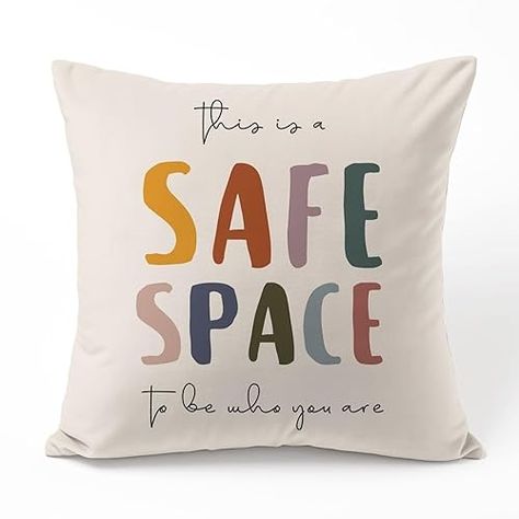 Amazon.com: This is a safe space Pillow Cover, Therapist Office Decor, Counselor Office Gift, Mental Health Decor, Safe Space Square Pillow, Mental Health Pillow Decor : Handmade Products Therapy Office Asthetic, Gift For Therapist, Therapy Office Throw Pillows, Mental Health Office Decor Ideas, Office Decor Psychologist, Psychologist Office Design, Therapist Office Aesthetic, Counselling Room Design, Psychotherapist Office