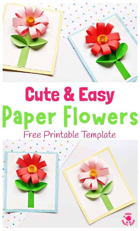 Make an easy paper flower card in all your favourite colours. This paper flower craft is so pretty and perfect as a Spring craft and Mother's Day craft. #kidscraftroom #kidscrafts #flowercrafts #mothersday #mothersdaycrafts #springcrafts #papercrafts Majcin Dan, Hanging Snowflakes, Diy Paper Art, Beautiful Origami, Kids Craft Room, Potted Flowers, Craft Wall, Easy Paper Flowers, Spring Craft