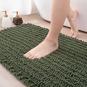 Toilet Shower Room, Olive Green Bathrooms, Green Bathroom Rugs, Green Bath Mat, Green Bathroom Decor, Chenille Bath Mat, Large Bath Mat, Small Bath Mat, White Bath Mat