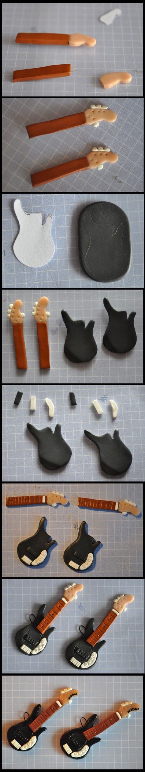 Tutorial para realizar guitarra en arcilla polimérica / polymer clay Kue Fondant, Cercei Din Lut Polimeric, Crea Fimo, Guitar Cake, Cake Mini, Cake Topper Tutorial, Fondant Tutorial, Tanah Liat, Modeling Chocolate