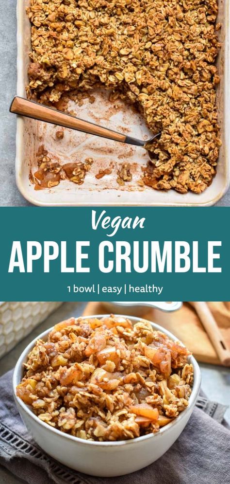 Vegan Apple Crumble, Vegan Fall Dessert, Crunchy Oatmeal, Vegan Crumble, Vegan Apple Crisp, Apple Crumble Recipe, Vegan Baking Recipes, Vegan Oatmeal, Oat Crumble