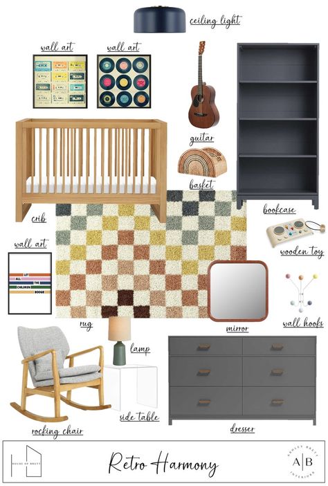 Retro Harmony Pre-designed Nursery Package - Etsy Classic Rock Nursery, Retro Playroom Ideas, Retro Themed Nursery, Music Inspired Nursery, Retro Boys Nursery, Skater Boy Nursery, Vans Nursery, Retro Boy Nursery, Baby Boy Nursery Colorful