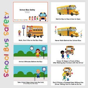 Bus Safety For Preschoolers, School Bus Safety Free Printable, Safety Presentation, School Bus Art, Bus Conductor, August Activities, School Bus Driving, Safety Rules For Kids, Street Safety