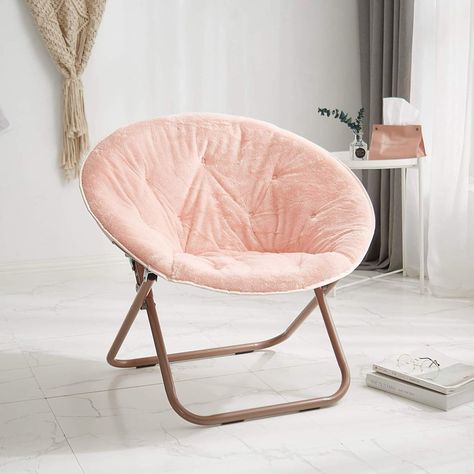 Bedroom Chair Ideas, Saucer Chair, Aesthetic Furniture, Lounge Chair Bedroom, Small Bedroom Layout, Small Living Room Furniture, Round Living Room, Moon Chair, Fluffy Cushions