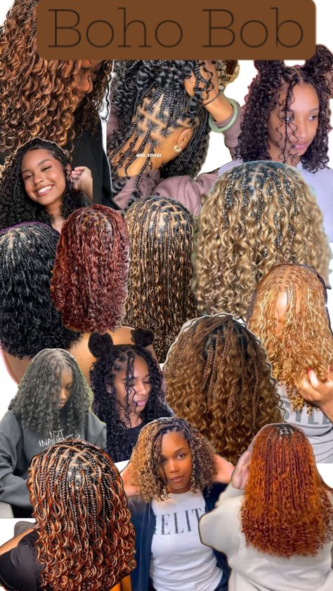 Boho Bob Braids with color Boho Bob, Braids With Color, Boho Braided Hairstyles, Braiding Hair Colors, Colored Box Braids, Beautiful Black Hair, Colored Braids, Bob Braids, Cute Braided Hairstyles