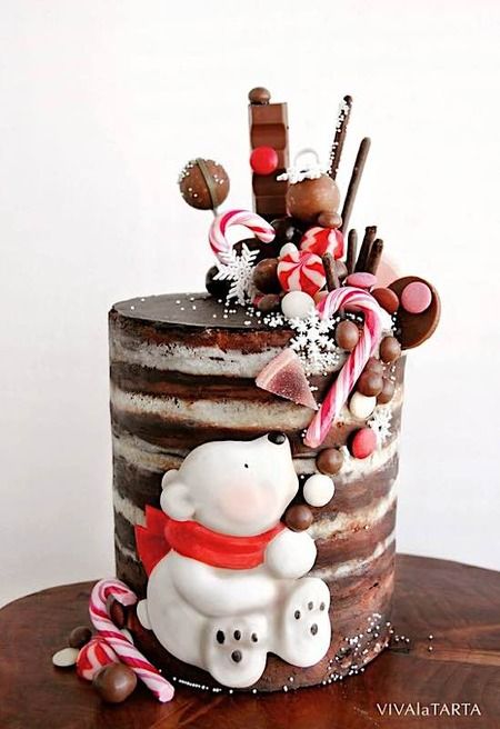 Christmas Birthday Cake, Winter Torte, Christmas Cake Designs, Bear Cake, Christmas Cake Decorations, Xmas Cake, Winter Cake, Baby Cakes, Holiday Cakes