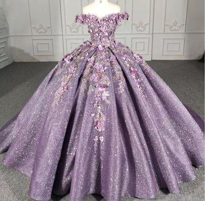 Stunning Tulle Quinceanera Dresses Ball Gown Dress | KissProm Royal Dresses Princesses, Quinceañeras Dresses, Purple Ball Gown, Glitter Party, Quinceanera Dress, Senior Prom, Birthday Party Dress, Quince Dresses, Princess Party