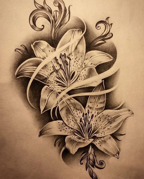 Tattoos Lily, Lily Tattoo Sleeve, Lilly Flower Tattoo, Stargazer Lily Tattoo, Tattoo Lily, Tiger Lily Tattoos, Lily Tattoos, Drawing Of Flowers, Realistic Flower Tattoo