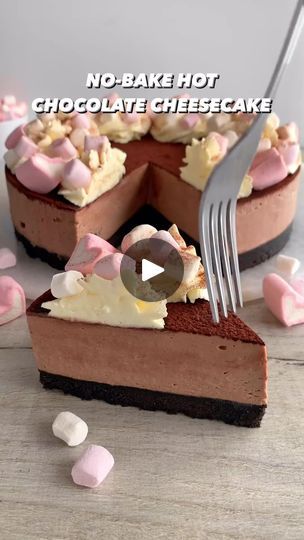 2.9K views · 40 reactions | NO-BAKE HOT CHOCOLATE CHEESECAKE 😍 A buttery Oreo base, a creamy hot chocolate cheesecake filling, dusted with cocoa powder, decorated with whipped cream swirls, mini marshmallows and hot chocolate powder 🤤 Sound on for full instructions 🔉 All you need is: Base: 28 (310g) Oreo’s, finely crushed 90g salted butter, melted Cheesecake: 300ml double cream, cold 500g cream cheese, room temp 100g hot chocolate powder 50g icing sugar Topping: Cocoa powder Double cream, whipped Mini marshmallows Tin size: 8” Enjoy! #fitwaffle #fitwafflekitchen #adsonreels #testy #adsonreels #viralreels #viralpage #viralreelsfb #viralvideo #reels2023 #usareels #foryou #trending #usa | Fitwaffle Kitchen - Eloise | Fitwaffle Kitchen - Eloise · Original audio | Reels Hot Chocolate Cheesecake, Fitwaffle Kitchen, Hot Chocolate Powder, Creamy Hot Chocolate, Double Cream, Cheesecake Filling, Chocolate Powder, Nyc Food, Icing Sugar