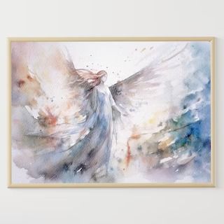 PrintiFineArt - Etsy Ukraine Christmas Angel Watercolor, Angel Watercolor Paintings, Christmas Angels Images, Watercolour Angel, Angel Watercolor, Painting Angels, Watercolor Angel, Angel Posters, Angel Wall Art