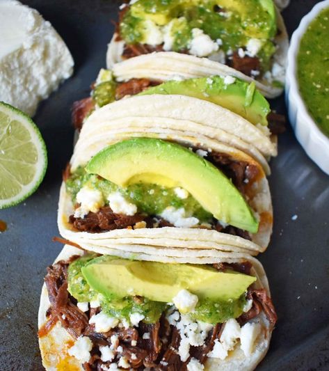 Machaca Beef, Tacos Sauce, Slow Cooker Beef Barbacoa, Slow Cooker Beef Tacos, Beef Barbacoa Slow Cooker, Tomatillo Salsa Recipe, Barbacoa Tacos, Beef Barbacoa, Fresco Cheese