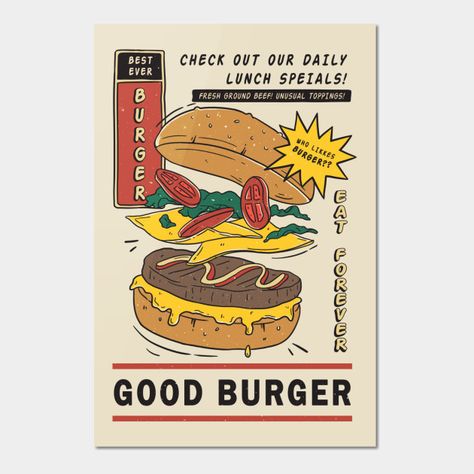 Retro Burger, Burger Flyer, Burger Illustration, Burger Poster, Burger Drawing, Burger Packaging, Creative Burger, Vintage Food Posters, Homemade Burger