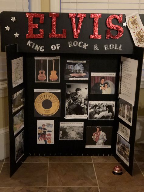 "Elvis" - Academic Fair project Elvis Presley School Project, Elvis Presley Themed Birthday Party, Elvis Presley Crafts, Elvis Party Ideas, Wax Museum School Project, Elvis Party, Wax Museum Project, Mole Day, Elvis Birthday