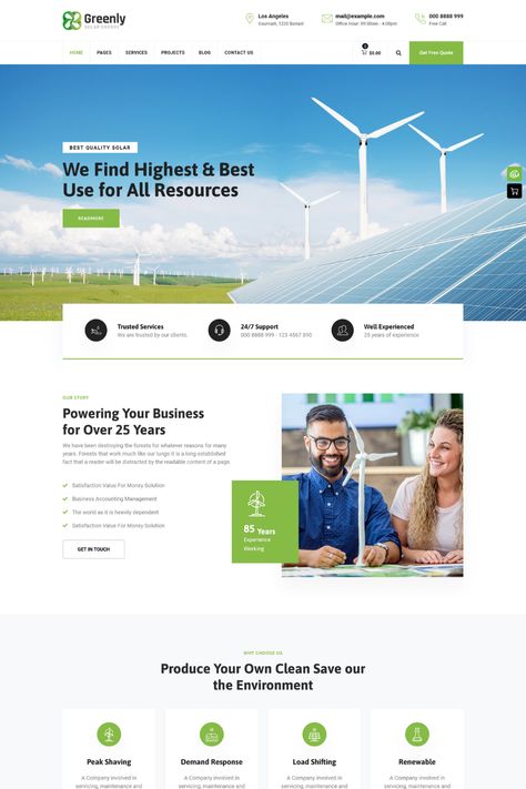 Greenly is a powerful and versatile WordPress theme designed for ecology and solar energy websites. With its clean and modern design, Greenly allows you to create an engaging and informative online platform. The theme is fully responsive and compatible with all major browsers, ensuring that your website looks great on any device. Greenly includes a range of features specifically designed for ecology and solar energy websites, such as service listings, portfolio pages, and custom fields. Solar Website Design Inspiration, Green Energy Website Design, Sustainability Website Design, Eco Website Design, Solar Website, Energy Website, Web Design Basics, Grid Website, Portfolio Pages