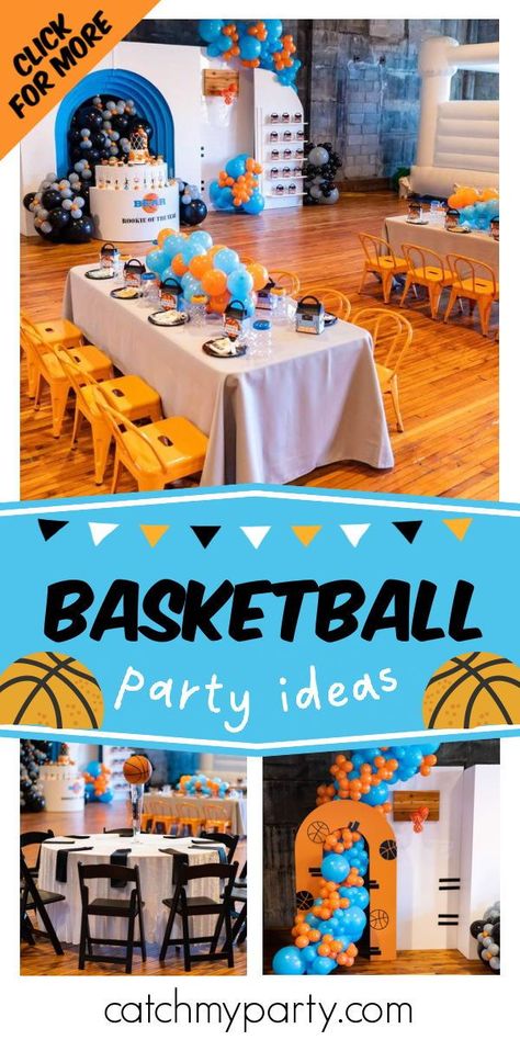 Don't miss this cool basketball 1st birthday party! The dessert table is incredible! See more party ideas and share yours at CatchMyParty.com 1st Birthday Boy Basketball Themes, 1st Birthday Basketball Theme, Basketball 1st Birthday Party, Basketball 1st Birthday, Basketball First Birthday, Basketball Theme Birthday Party, Baby Boy Basketball, 1st Birthday Centerpieces, Basketball Themed Birthday Party