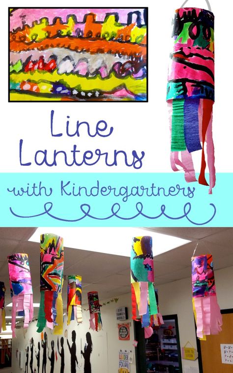 Kindergarten Line Lanterns – Art is Basic | An Elementary Art Blog Line Art Projects, Line Art Lesson, First Grade Art, Kindergarten Art Lessons, Lantern Art, Kindergarten Art Projects, 2nd Grade Art, Elementary Art Projects, Homeschool Art