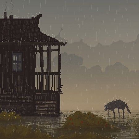 Rainy Pixel Art Gif, One Bit Pixel Art, 1 Bit Art, Rainy Pixel Art, Vintage Pixel Art, Pixel Horror Art, 8 Bit Horror, Rain Pixel Art, Pixel Art Creepy