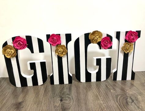 Kate Spade 50th Birthday Party, Kate Spade Wedding Decor, Kate Spade Inspired Party Table, Kate Spade Party Decorations, Kate Spade Party Theme, Kate Spade Birthday Party, Wood Monogram Letters, Kate Spade Inspired Party, Kate Spade Party