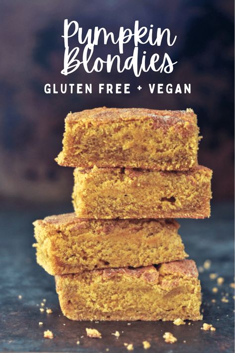 Pumpkin Blondies @spabettie vegan gluten free Gluten Free Pumpkin Blondies, Vegan Pumpkin Bars Recipe, Blondies Gluten Free, Pumpkin Blondies Recipe, Gluten Free Pumpkin Desserts, Gluten Free Pumpkin Bars, Pumpkin Blondies, Vegan Blondies, Blondie Dessert