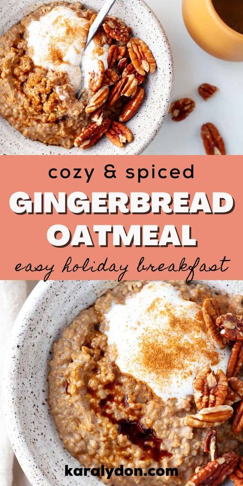 Spiced gingerbread oatmeal is a perfect cozy holiday breakfast! This stovetop oatmeal recipe is made with quick steel cut oats, cinnamon, ginger, and molasses for a delightful (but not too sweet!) gingerbread flavor. Hot Oats Recipes, Toasted Oats Recipe, Oat Dinner Recipes, Winter Oatmeal Recipes, Oatmeal Recipes Stovetop, Savory Oatmeal Recipes Dinner, Gingerbread Oatmilk Chai Recipe, Stove Top Oatmeal Recipes, Oatmeal Recipes Breakfast Stovetop