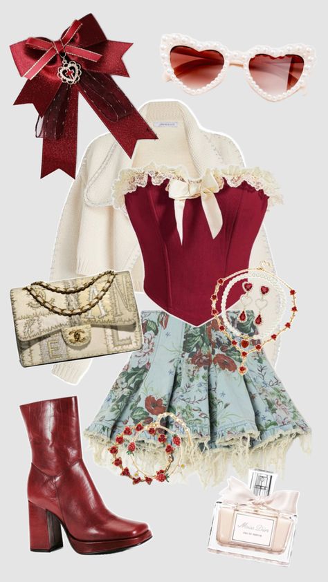 Outfit Inspo! #outfitinspo #outfit #outfitideas #style #fashion #clothes #red #denim #spring #summer #cute #girly #cottagecore #coquette #trendy Red Denim, Cottagecore Coquette, Kpop Fashion Outfits, Really Cute Outfits, Fancy Outfits, Stage Outfits, Kpop Outfits, Girly Outfits, Casual Style Outfits