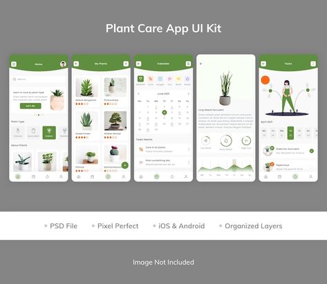 PSD plant care app ui kit | Premium Psd #Freepik #psd Plant App Design, Garden App, App Wireframe, App Design Trends, Plant Identification App, Desain Ux, Plant App, App Home Screen, Ux App Design