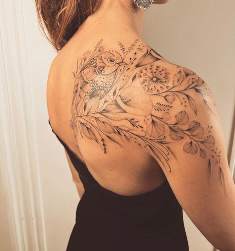 Rose Mandala Shoulder Tattoo, Birth Flower Shoulder Tattoos For Women, Ladies Shoulder Tattoo Ideas, Feminine Shoulder Tattoo Half Sleeves, Colorful Shoulder Tattoos For Women, Feminine Tattoo Sleeves Flowers, Shoulder Tattoo Female, Womens Shoulder Tattoo, Women Shoulder Tattoo