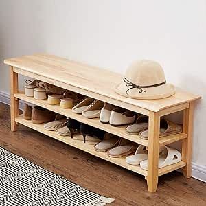 XKZG Storage Bench Wooden Shoe Bench Simple Style Wood Entryway Bench Shoe Rack (Natural,47.2") Wood Entryway Bench, Wooden Shoe Rack, Wood Shoe Storage, Wood Shoe Rack, Diy Shoe Rack, Shoe Rack Bench, Wooden Shoe Racks, Shoe Rack Closet, Wood Storage Bench