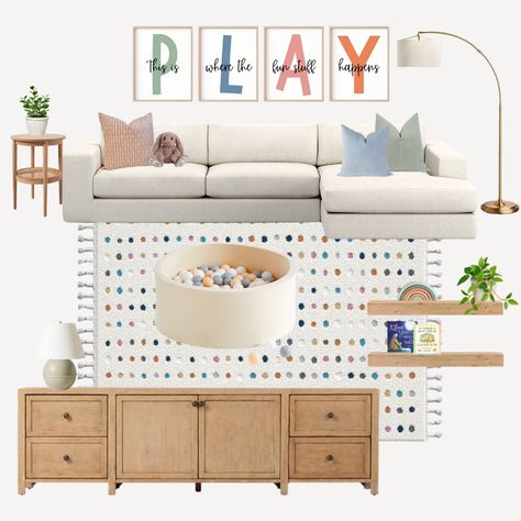 Here are some ideas to create a paradise playroom for the whole family to enjoy: •Soft, Patterned Rugs- Bring comfort, style, and texture for an inviting space to play on! •Colorful Wall Prints- Ignite creativity! •Sleek and Modular Storage- Stylish and tidy for toys! •Interactive Play Spaces- Dive into fun with a ball pit or play mat! •Cozy Reading Spot- Great for parents and kids to relax and learn together! Foam Pit Playroom, Playroom Ball Pit, Fun Playroom Ballpit, Play Sign For Playroom, Pillowfort Target Kids Rooms Couch Nugget, Patterned Rugs, Reading Spot, Modular Storage, Interactive Play