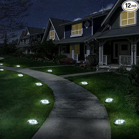 Solar Lights Outdoor 12 Pack, 8 LED Solar Ground Lights Waterproof Landscape Lawn Lighting for Garden Yard Deck Walkway Patio Pathway (White) Deck Walkway, Lawn Lighting, Solar Ground Lights, Patio Pathway, Yard Deck, Solar Lights Outdoor, Disk Light, Stainless Steel Lighting, Front Lawn