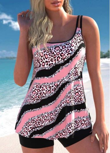 ROTITA Pink Scoop Neck Leopard Tankini Top | Rotita.com - USD $27.98 Pink Tankini, Tankini With Shorts, Striped Tankini, Trendy Swimsuits, Tankini Swimsuits For Women, Printed Tankini, Tankini Swim Tops, Pink Swimsuit