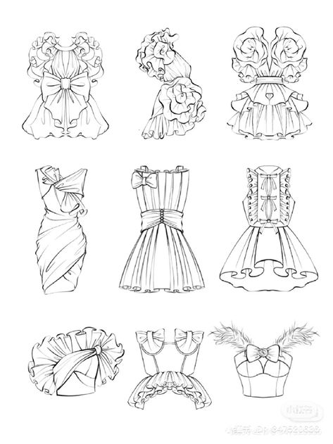 Fashion Illustration Ruffles, Jillee Arts, Elegant Sketches, Variation Art, Ruffles Drawing, Clothes Design Drawing, Doodle Fashion, Fashion Illustration Collage, Fashion Figure Drawing