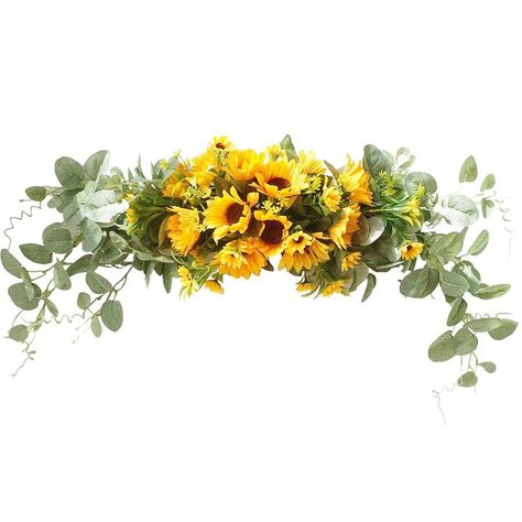 Homcomoda Artificial Sunflower Swag with Eucalyptus, 28 Inch Artificial Floral Door Decorative Arch Wreath Centerpiece for Door Wedding Party Wall Backdrop Fireplace Garden Home Decoration Sunflower Swag, Handmade Garland, Sunflower Party, Fireplace Garden, Wedding Arch Flowers, Arch Flowers, Floral Swag, Eucalyptus Wreath, Wedding Wreaths