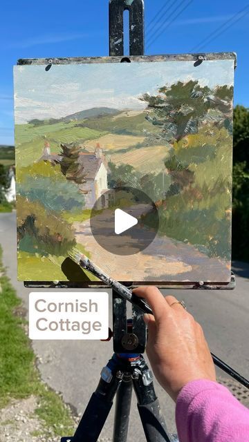 Clare Bowen Art - Plein Air on Instagram: "Cottage & landscape step by step oil painting demo, with brush work, mixing & tonal values…hope it’s helpful & you enjoy it! 💚 12x12” oil on board  * * @treen_house  #cornwall #pleinair #pleinairmag #arttutorial #paintingdemo #pleinairpainting #pleinairpainter #plein_air_life #oilpainting #impressionistart #rosemarybrushes #pleinairartist #landscapepainting #clarebowenartistlandscape" Oil Painting Landscapes, Landscape Step By Step, Watercolour Videos, Clare Bowen, Oil Painting Demos, Lovely Paintings, Cottage Landscape, Landscape Steps, Plein Air Landscape