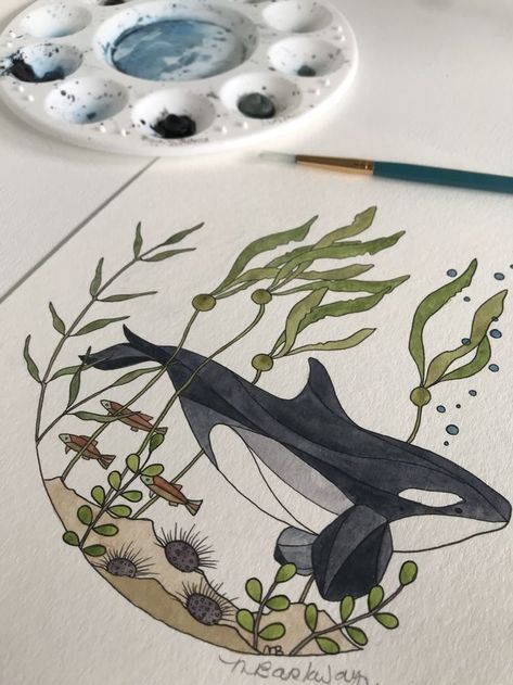 Creative Watercolor Paintings, Orca Art, Painting On Canvas For Beginners, Canvas Painting For Beginners, Easy Painting Ideas, Canvas For Beginners, Whale Art, Painting For Beginners, Watercolor Art Lessons