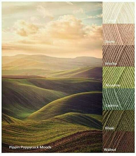 Earthy yarn color combo Yarn Color Combinations, Color Schemes Colour Palettes, Green Color Schemes, Color Palate, Color Palette Design, Color Balance, Earthy Colors, Land Art, Color Blending