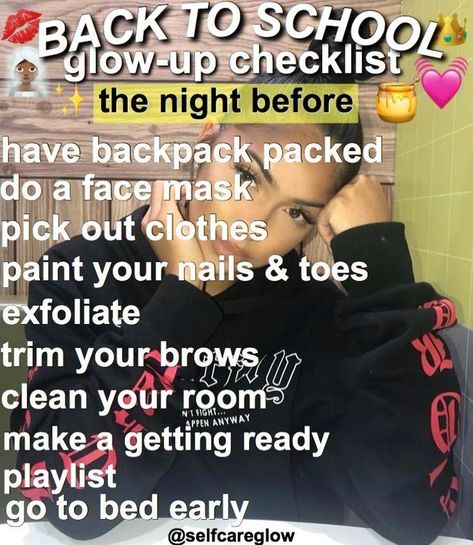 School Glow Up Checklist, Glow Up Checklist, Middle School Supplies, Middle School Survival, School Routine For Teens, Middle School Hacks, School Survival Kits, Morning Routine School, Essentials Clothing