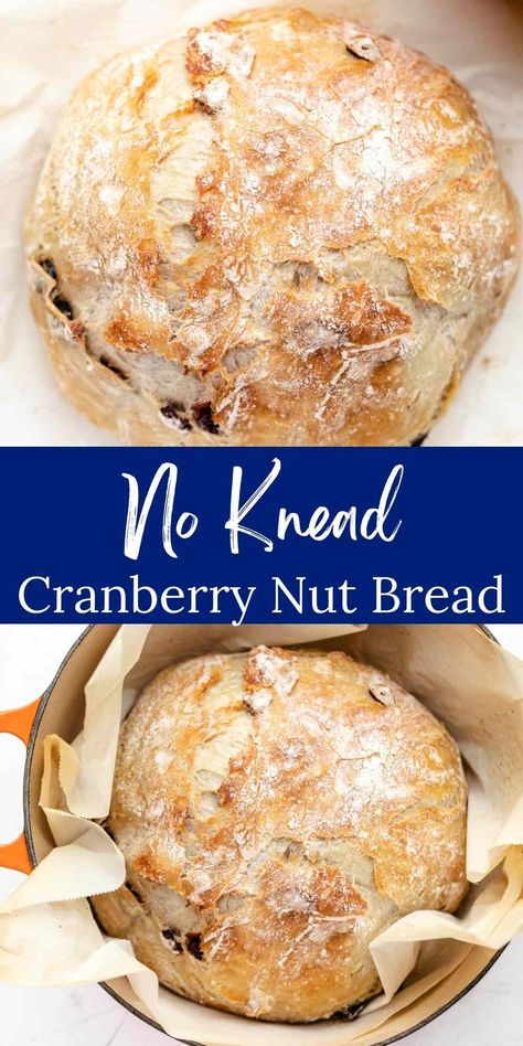 No Knead Cranberry Nut Bread - I Heart Eating Cranberry Nut No Knead Bread, Cranberry No Knead Bread, Crusty Cranberry Nut No Knead Bread, No Knead Cranberry Honey Walnut Bread, Fruit And Nut Bread Recipes, No Knead Fruit Bread, Bread Recipes For Christmas, Cranberry Quick Bread Recipes, Walnut Cranberry Bread Recipe