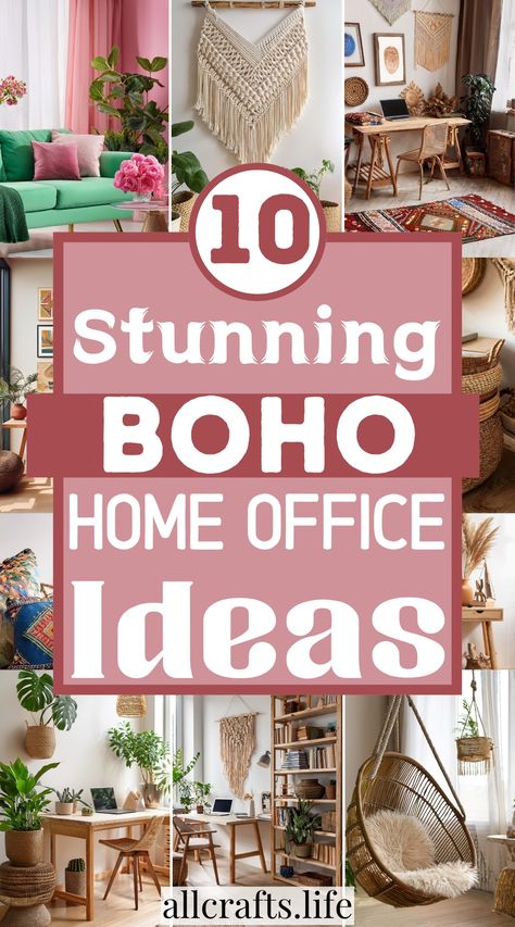 Boho Home Office Ideas Boho Home Office Ideas, Boho Office Space Workspaces, Boho Chic Office, Boho Home Office, Relaxing Office, Bohemian Office, Feminine Office, Boho Office, Feminine Home Offices